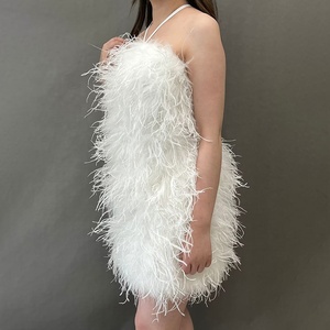 Luxury Evening Party Sleeveless Halter <strong>Fur</strong> <strong>Dress</strong> Women <strong>White</strong> Genuine Ostrich Feather <strong>Dresses</strong> - Product Image 3