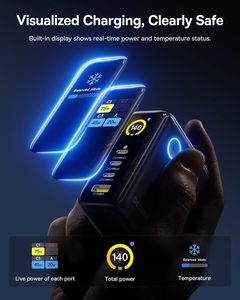 Cargador USB C de 140W, 4 Puertos, Carga Rápida para Múltiples Dispositivos, Pantalla Inteligente Táctil, Tecnología GaN - Product Image 3