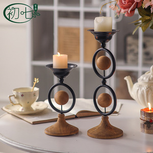 Iron Wood <b>Candle</b> Holder Round Zen Style Home Decoration Study Room Decor - Product Image 4