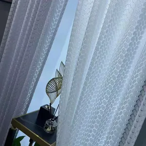 Hochwertige neueste weiße Polyester Kett strick Dobby transparenten Vorhang Stoff für Wohnzimmer