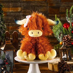 Peluche di Mucca delle Highlands Realistico di Alta Qualità con Grazioso Fiocco Rosa, Morbido Pupazzo Animale da Fattoria, Regalo di <span class=keywords><strong>Natale</strong></span> per Bambini - Product Image 3