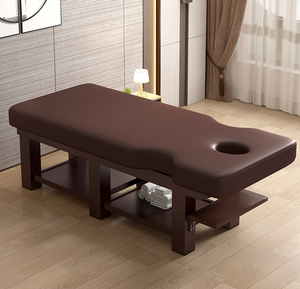 Table de massage moderne en bois massif, lit de thérapie portable pour salon, avec appui-tête et rangement pour institut de beauté, spa, clinique - Product Image 2