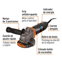Meuleuse d'angle professionnelle TRUPER ERGO PRO 4-1/2" 1100W avec interrupteur à palette et disque de meulage