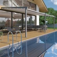 Auvent rétractable en tissu PVC imperméable, auvent pliable motorisé pour piscine extérieure avec cadre thermolaqué