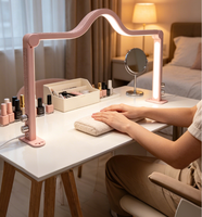 Lampe à ongles LED demi-lune rose à strass, intensité réglable, lumière arquée ajustable pour maquillage permanent et espace de travail de salon de beauté