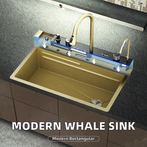 Fregadero de Cocina de Lujo Moderno Hecho a Mano con Válvula de Latón Estilo Ballena, de Acero Inoxidable 304, Gran Tazón Único con Cascada Nano Honeycomb - Product Image 2