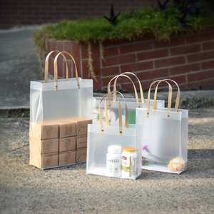 Tas Hadiah PP Transparan Es Frosting Daur Ulang Alas Persegi dengan Pegangan Selempang, Tas Tote Custom untuk Supermarket, Pernikahan, dan Souvenir Pesta - Product Image 6