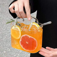 Gelas Minum Bentuk Tas Kreatif untuk Jus Buah Teh Bunga, Gelas Besar Transparan Bentuk Tas dengan Pegangan