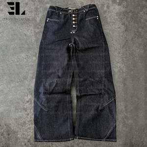 Pantalones Vaqueros LARSUR Personalizados de Fábrica, Estilo Japonés, Corte Recto Holgado, con Cierre de Bombero, en Denim Crudo Resistente - Product Image 1