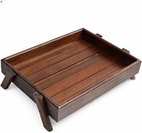 Ensemble de 3 plateaux en bois à emboîter avec poignées découpées, plateau de service rectangulaire en bois rainuré, plateau de table basse ou ottoman