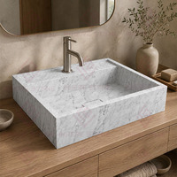 Évier de lavage des mains en marbre blanc de Carrare naturel moderne, de forme rectangulaire, sur mesure, pour salle de bain, hôtel, villa