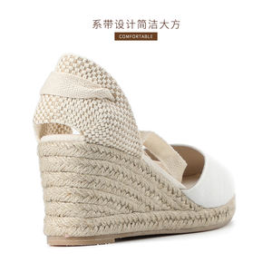 Chaussures d'été en toile à semelles <span class=keywords><strong>compensées</strong></span> pour femmes, sandales couvrant les orteils, bouche peu profonde, sandales à bride de cheville pour femmes, <span class=keywords><strong>espadrilles</strong></span> - Product Image 5
