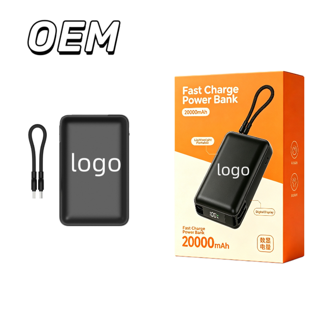 2026 Wholesale Portable Design 20000mah Capacity Powerbank with Removable Charging Cable PD22.5 Fast Charge for Phones