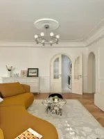 LongTai Style français arc en bois massif battant porte intérieure à deux ouvertures avec verre inséré pour diviseur de salon