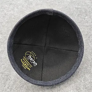 High Quality Kippah Yarmulke Black Linen Jewish Hat With Satin Sweatband Cotton Embroidery Customizable For Sports Beach Scenes