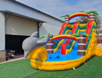 Toboggan aquatique gonflable DFRL 18 pieds en PVC, motif palmier marbré jaune, pour piscine, utilisation humide/sèche, idéal pour les fêtes, avec souffleur inclus, garantie 3 ans, capacité 400 kg