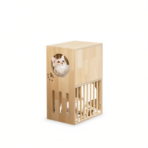 Casa para Gatos de Madera de 2 Niveles, con Cojines Extraíbles, Mueble para Mascotas, Diseño Rectangular Moderno - Product Image 1