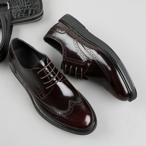 Chaussures habillées classiques rétro brillantes en cuir véritable anti-uréthane pour hommes, style automne 2026, à lacets - Product Image 1