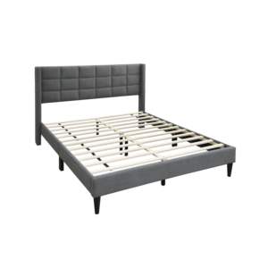DB Elegant 1PC Queen Size Bedframe con diseño de caja tapizada Cabecero Modern Grey Brushed Linen Bed - Product Image 3