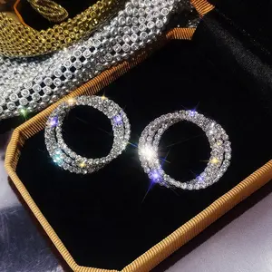 韩国风格小圆钉耳环豪华金银彩色时尚水钻耳环