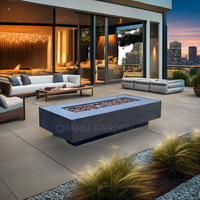 Table de jardin rectangulaire à vente chaude avec foyer extérieur à flamme réelle en béton renforcé de fibre de verre