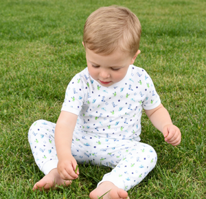 Pyjama de Pâques pour bébés garçons, style western cowboy bleu, personnalisé, vêtements de nuit pour enfants - Product Image 1