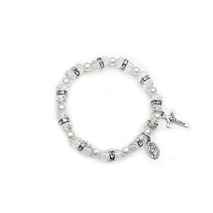 KDC1313 Vente en gros de perles de cristal <span class=keywords><strong>Crochet</strong></span> Rosaires élastiques extensibles <span class=keywords><strong>Bracelet</strong></span> religieux avec croix - Product Image 3