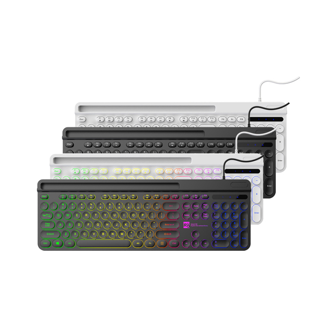 Single rainbow Backlight Transmission Wired Gaming Keyboard With RGB Light  Round Keys Gaming Keyboard