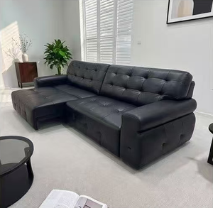 Sofá Moderno de Cuero Negro, Lujoso, con Diseño de Mechones, Mueble Funcional para Sala de Estar, Sofá Reclinable con Asiento Profundo Ajustable - Product Image 1