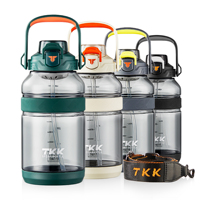 Bouteilles d'eau sport isothermes Tritan grande capacité 2000 ml avec logo personnalisé, sans BPA, avec sangle, pour la gym et les voyages, avec paille