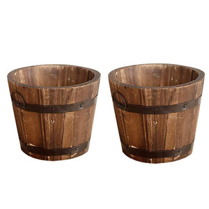 Wholesale Large Rustic <strong>Wooden</strong> Whiskey Barrels Bucket With Handle Flower <strong>Planter</strong> Plant Pots <strong>Boxes</strong> Container Succulent Flowerpots - Product Image 1