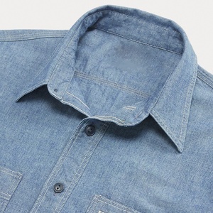 OEM Disai Custom <strong>Men's</strong> Summer Short-Sleeved Cotton <strong>Chambray</strong> Workshirt Floral Embroidered Indigo Relaxed Fit Work <strong>Shirt</strong> - Product Image 4