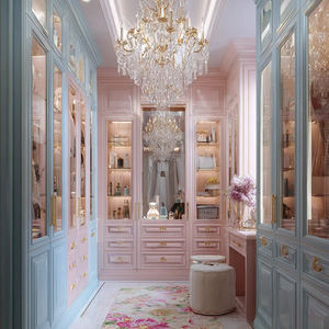 Armadio su Misura Stile Americano per Camera da Letto, Libreria Vintage per Villa, Cabina Armadio in Legno Massello con Vetro Intagliato Grande - Product Image 1