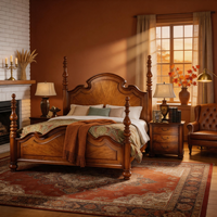 Amerikanisches Traditionelles Himmelbett mit Gebogenem Kopfteil und Passenden Nachttischen, Klassisches Villa-Schlafzimmer Massivholzmöbel