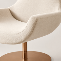 Fauteuil pivotant en tissu bouclé crème, fauteuil rond avec base en disque bronze, fauteuil d'appoint moderne minimaliste pour chambre à coucher