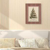 Oh Come Let Us Adore Him - Décoration Murale Arbre de Noël - Toile Enroulée sur Cadre avec Bordure Rayée Vintage - Décoration de Ferme pour Fêtes - Décoration Intérieure