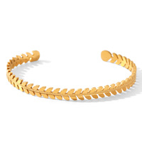 Bracelet jonc ouvert motif feuille Chevron en acier inoxydable 316L plaqué or PVD 18K, étanche, pour toutes les occasions, vente en gros