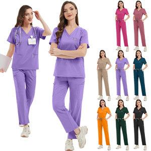 Conjuntos de Uniformes Médicos Unisex de Alta Calidad, Cuello <span class=keywords><strong>en</strong></span> V, Pantalones Rectos, Poliéster Multicolor, Ropa de Trabajo para Hospital - Product Image 1
