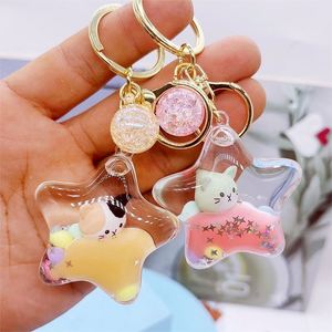 Star Cat Liquid Keychain - Cartoon <b>Floating</b> Bottle Pendant Quicksand Cat Charm for Bag - Product Image 3