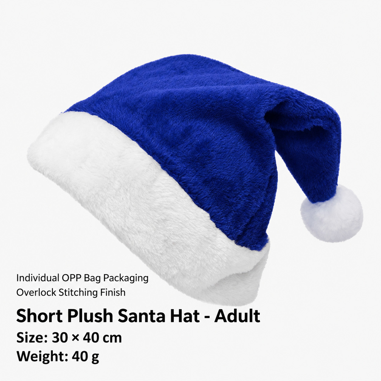 Bonnet de Noël en peluche bleu (pour adultes)