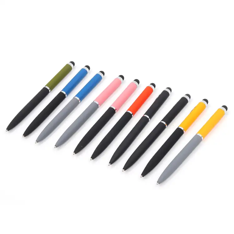 רב צבע ballpen רך מגע stylus מתכת טוויסט כדורי עט עם לוגו מותאם אישית kugelschreiber