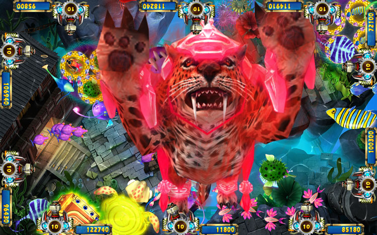 Máy chơi trò chơi câu cá arcade 4 người chơi vận hành bằng tiền xu Leopard Strike Fish Table