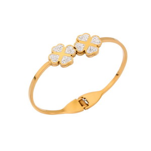 Bracelet en acier inoxydable avec deux fleurs en diamant, plaqué or, bijoux pour femmes, cadeau, bracelets romantiques - Product Image 2