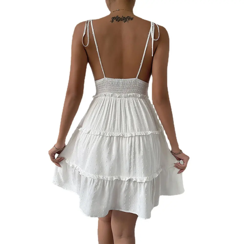 New Design Sling Lace Up Sexy White Slim Skirt European and American Dress