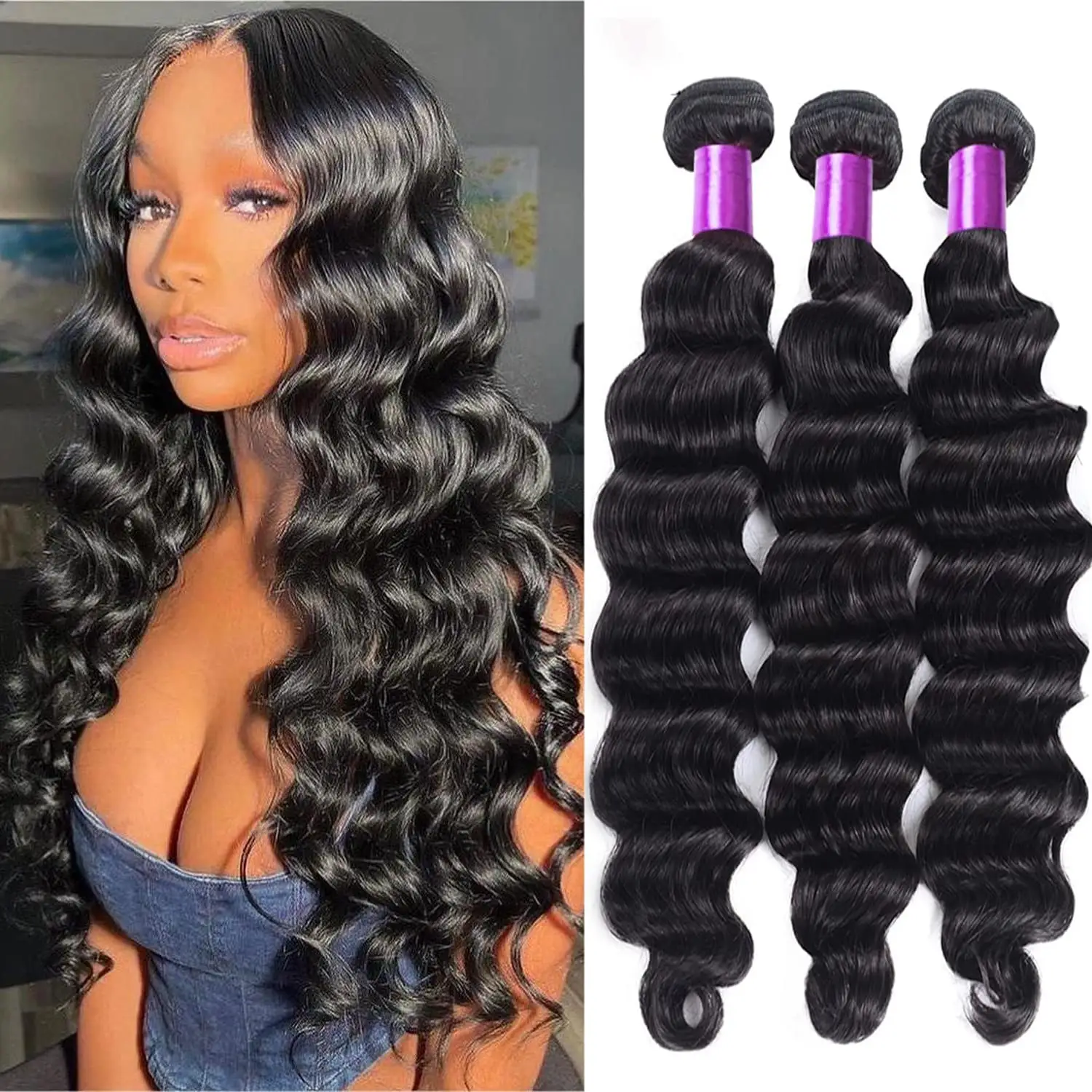 10A Grade Loose Deep 30 Inch Extension Wavy Bohemian Kinky Deep Wave Thick Raw Human Hair Bundles Indian Unprocessed Wholesale