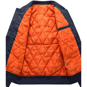 Invierno grueso piloto a prueba de viento azul Nylon impresión personalizada bordado Logo hombres impermeable en blanco acolchado chaqueta de bombardero Azul Marino