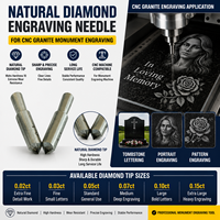 Aiguille de gravure en diamant naturel pour machine de gravure CNC sur granit, outil de lettrage sur pierre
