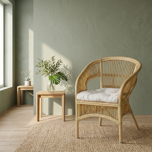 Fauteuil de salon en bambou avec coussin capitonné, style côtier, siège de détente, design moderne pour la maison, la chambre ou l'hôtel - Product Image 4