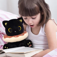 Peluche chat noir kawaii avec collier en forme de beignet, 8 pouces, animal en peluche doux, cadeau d'anniversaire mignon pour les enfants et les filles