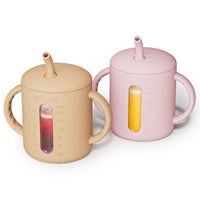 Vaso de Silicona para Bebé Kingkam, 100% Libre de BPA, Grado Alimenticio, con Asas de Fácil Agarre, Ventana Transparente, Irrompible